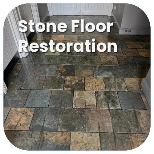 Stone floor restoration service by iClean 24/7 in hallway